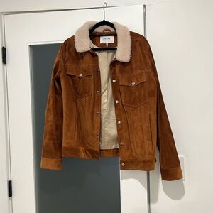 Frame Denim Men's Brown Suede Jacket with Cream Collar